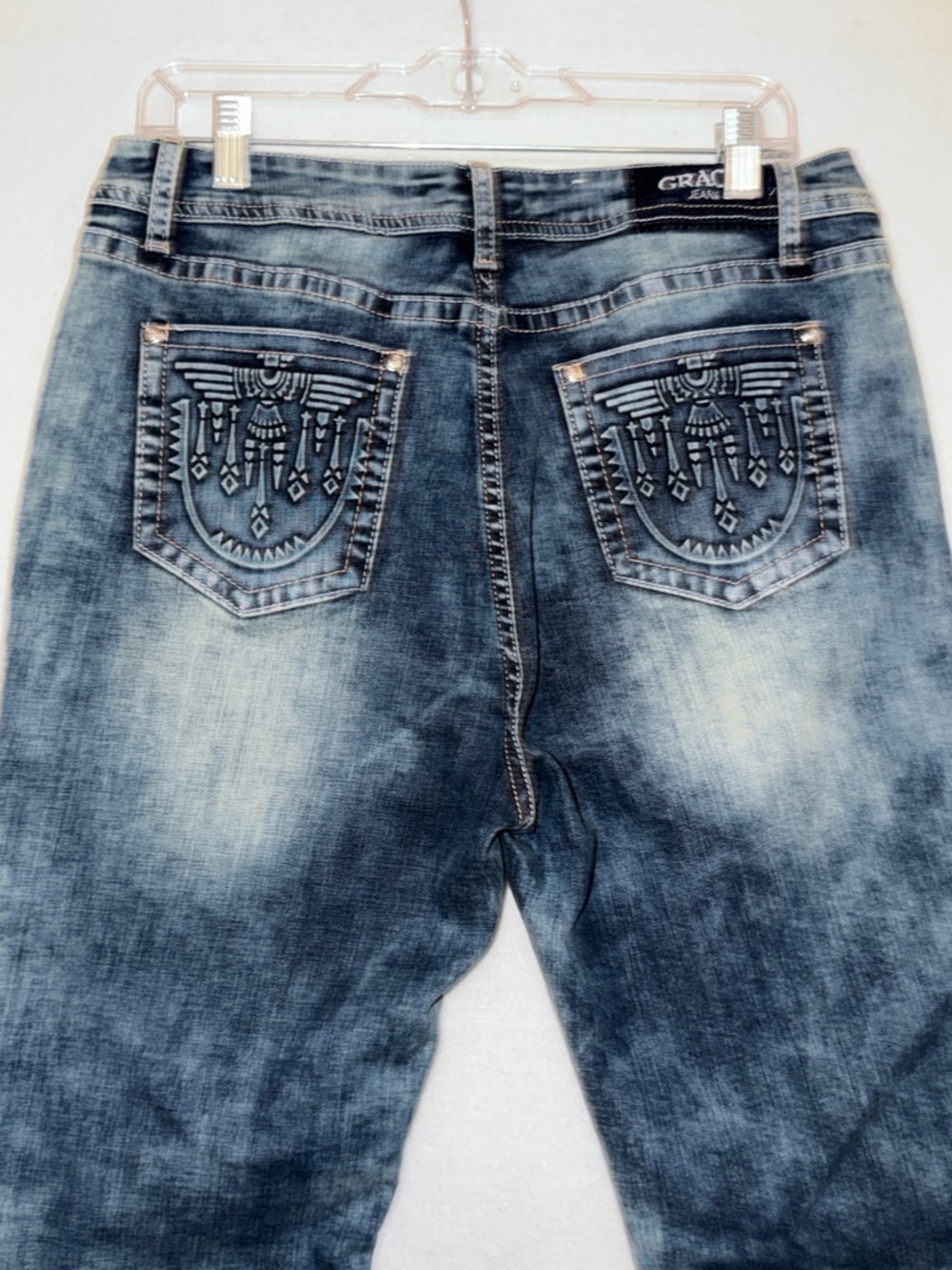Grace in LA Distressed Washed Wide Leg Bell Bottom Jeans